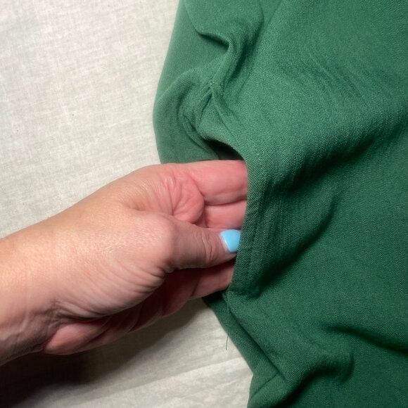 Hunter & Brown Womens Jumpsuit L Romper Wide Leg Green Baggy Pockets Hippie Boho - Picture 4 of 11